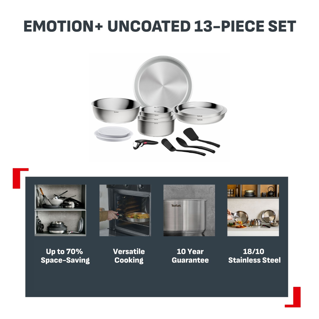 Tefal Ingenio Emotion+ Induction Uncoated Stainless Steel 13pc Set
