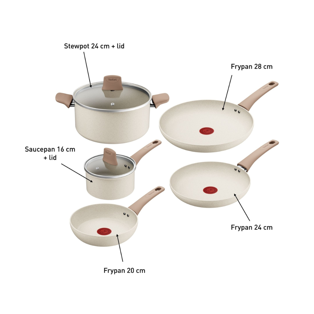 Tefal White Stone Induction Non-Stick 5pc Cookware Set