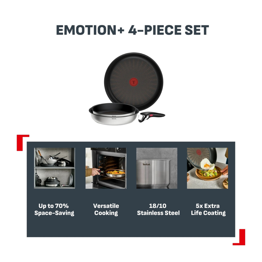 Tefal Ingenio Emotion+ Induction Stainless Steel Non-Stick 4pc Frypan Set