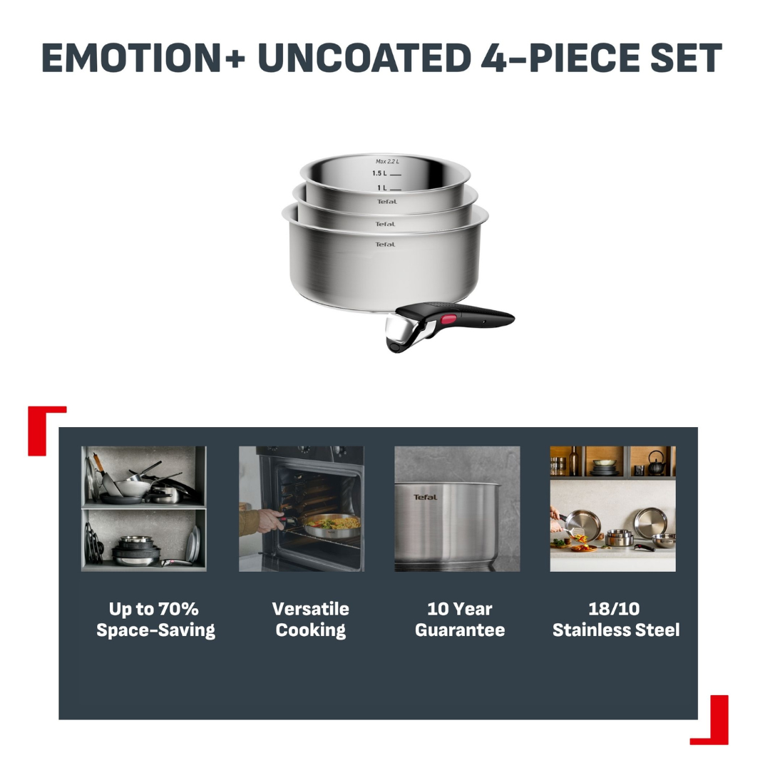 Tefal Ingenio Emotion+ Induction Uncoated Stainless Steel 4pc Pot Set