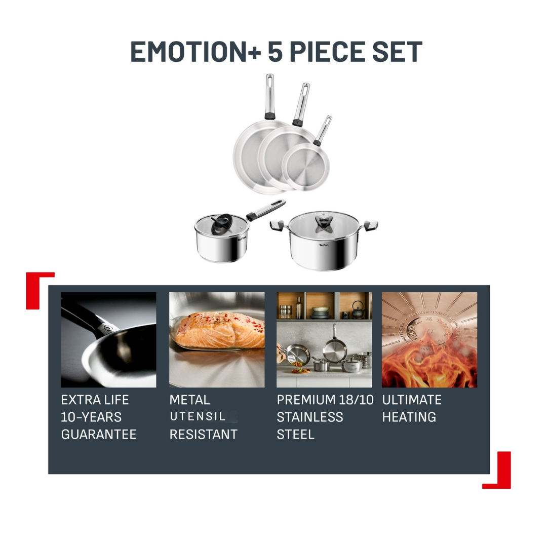 Tefal Emotion+ Induction Stainless Steel Uncoated 5pc Set