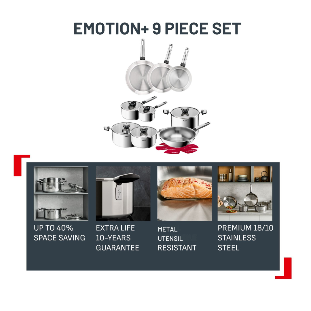 Tefal Emotion+ Induction Stainless Steel Uncoated 9pc Set