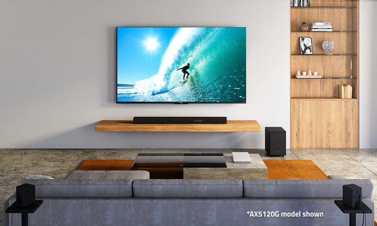 Hisense Soundbars on Display in a modern living room 