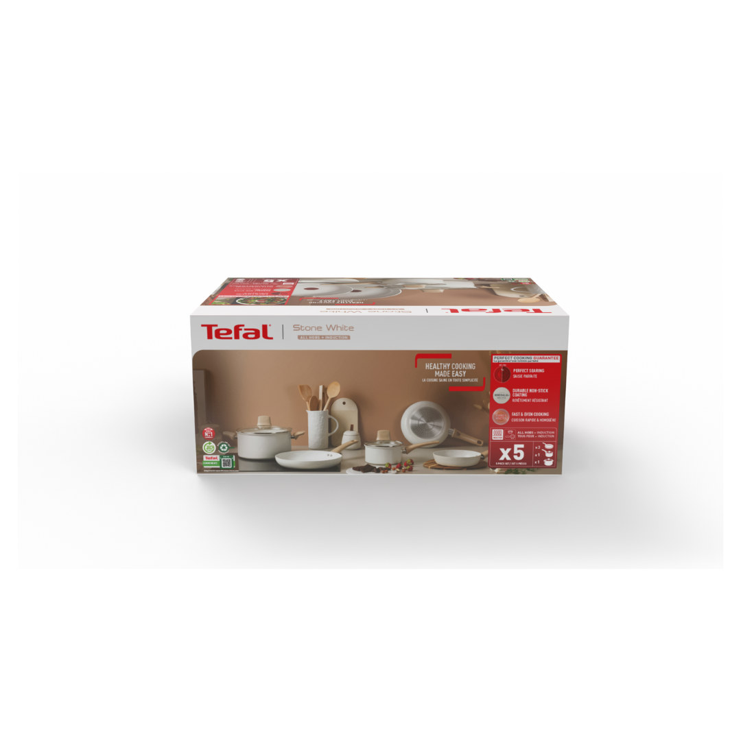 Tefal White Stone Induction Non-Stick 5pc Cookware Set