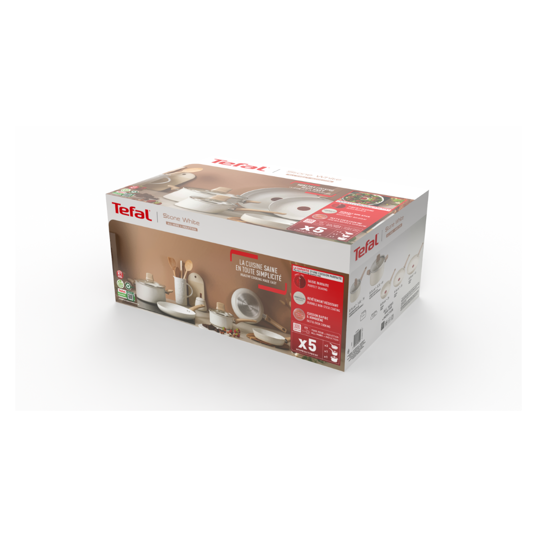 Tefal White Stone Induction Non-Stick 5pc Cookware Set