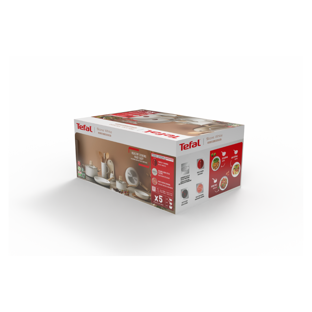 Tefal White Stone Induction Non-Stick 5pc Cookware Set