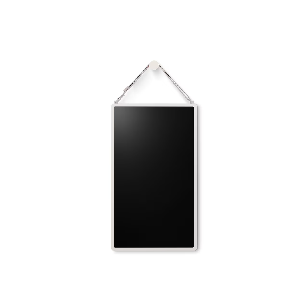 LG STANDBYME2 with white frame hanging on a white background