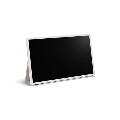 LG STANDBYME2 screen on a stand with a white border on a white background