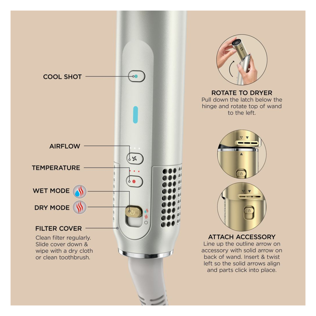 Shark Glam Ceramic & Air Styling & Drying System - Soft Gold