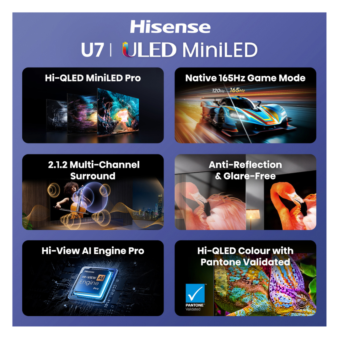 Hisense 65" ULED MiniLED U7SAU 4K QLED 165Hz Smart TV (2026)