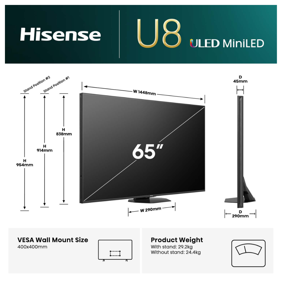 Hisense ULED MiniLED 65" U8QAU 4K QLED 165Hz Smart TV (2025)
