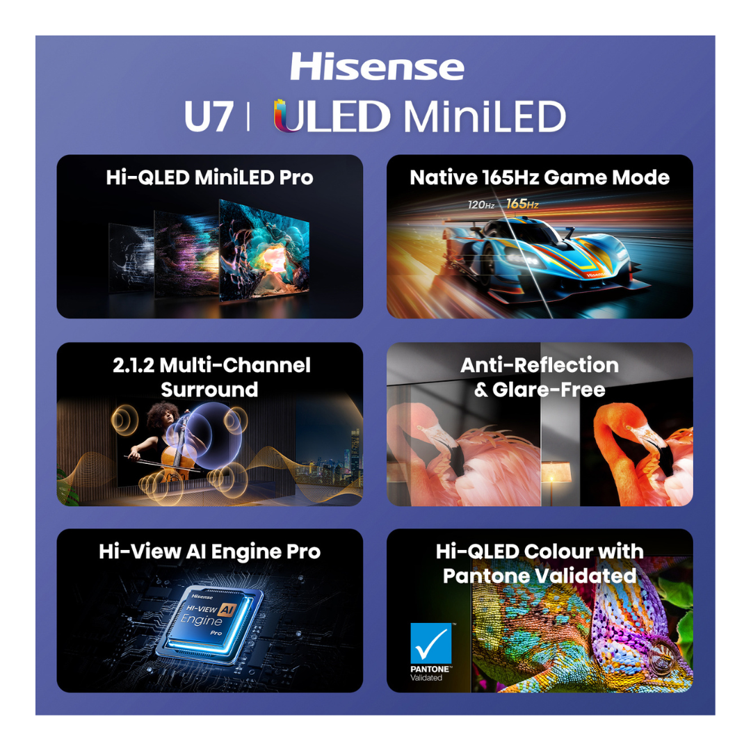 Hisense 85" ULED MiniLED U7SAU 4K QLED 165Hz Smart TV (2026)