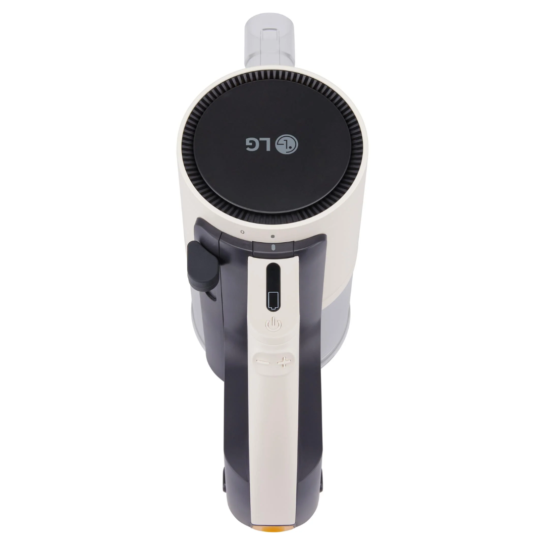 LG handheld cordless vacuum controls and display on a white background