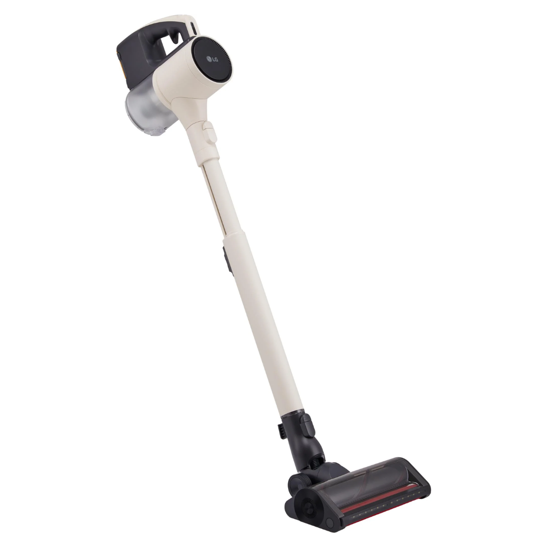 LG cordless vacuum cleaner at an angle on a white background