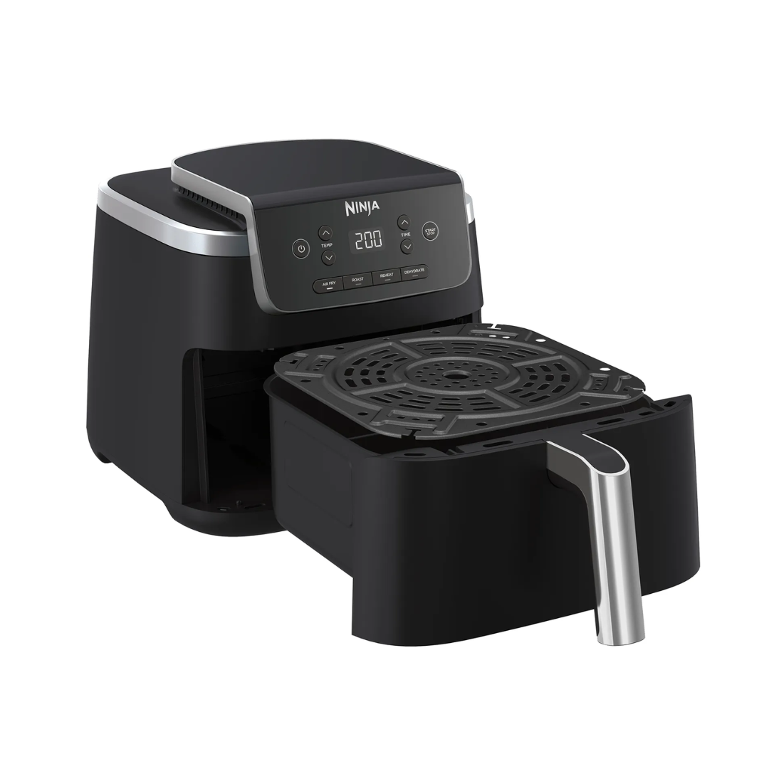 Black Ninja air fryer on a white background
