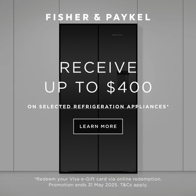 Promotional banner for Fisher & Paykel fridges where you could receive up to $400 cashback