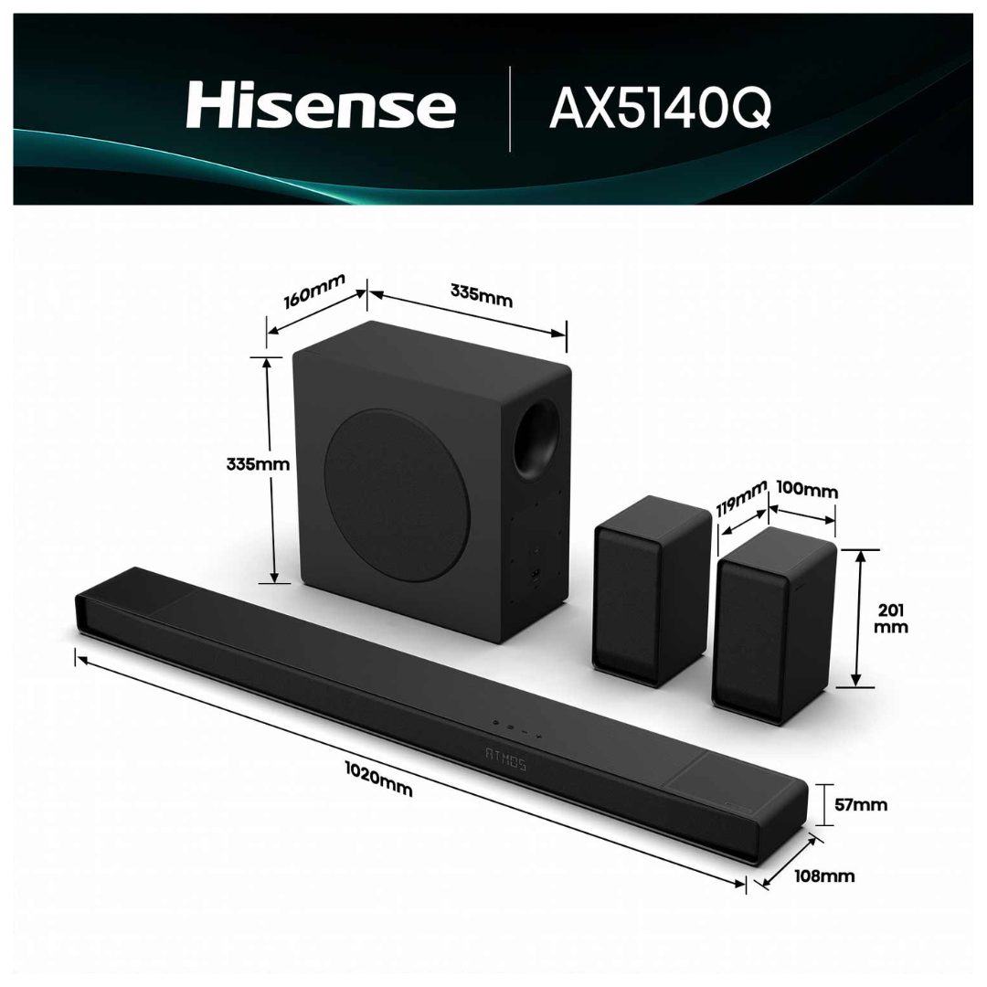 Hisense 5.1.4Ch Soundbar with Wireless Subwoofer