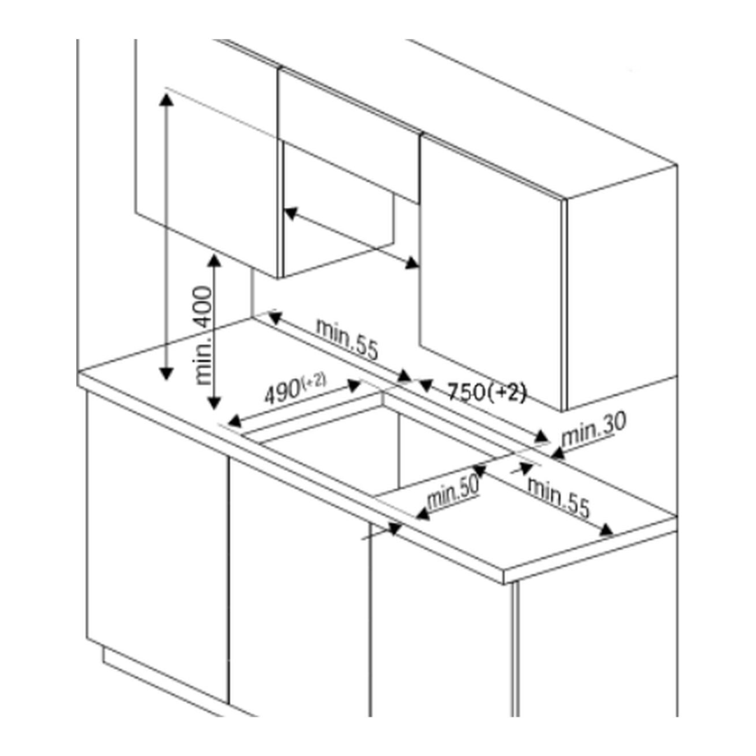 Beko 90cm 5 zone induction cooktop with dimensions for reference
