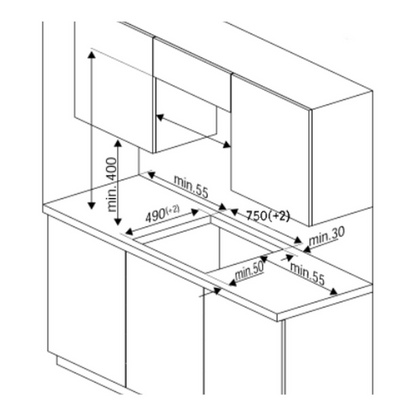 Beko 90cm 5 zone induction cooktop with dimensions for reference
