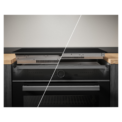Beko 90cm 5 zone induction cooktop showcasing it's thickness for reference
