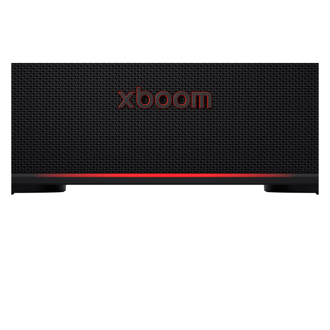 Close up of the LG Bounce xboom portable speaker on a white background. 