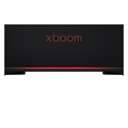 Close up of the LG Bounce xboom portable speaker on a white background. 