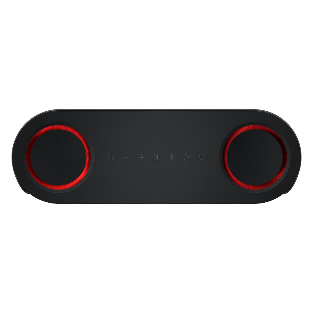 Top view of the LG Bounce xboom portable speaker showing the control buttons on a white background.