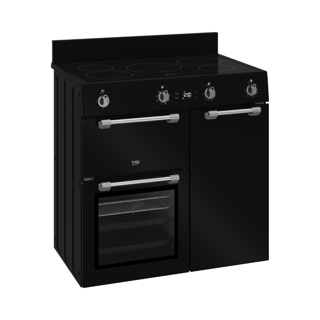 Beko 185L Multi Oven Upright Cooker in Black (Triple Cavity with Induction Cooktop)