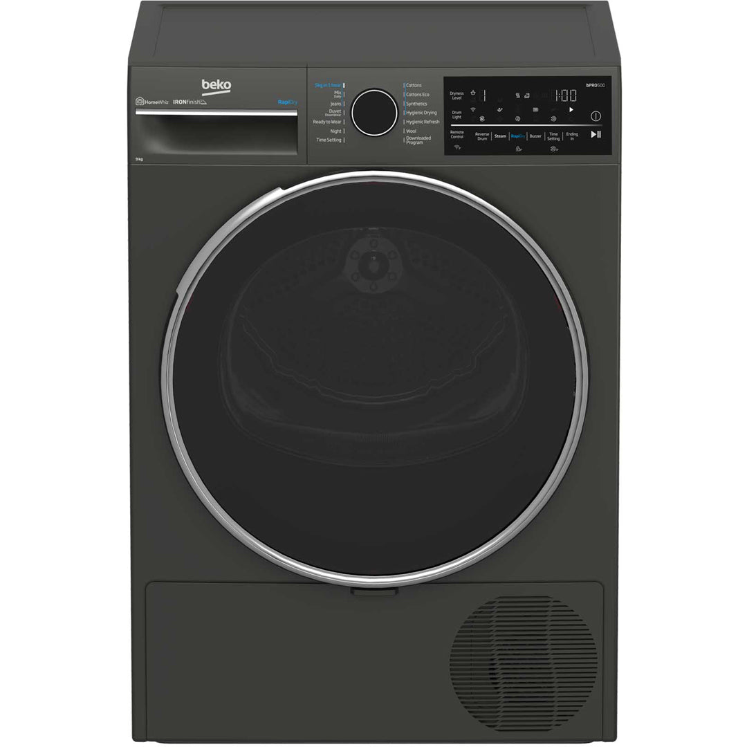 Beko 9kg Hybrid Heat Pump Tumble Dryer with Steam in Black - BDPB904HG image_1