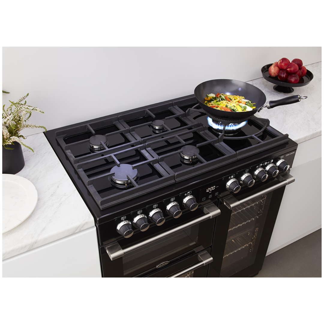 Belling Cookcentre Deluxe 90Cm Gas Through Glass Range Cooker In Black BCC900GTGB Bi Rite Home Appliances