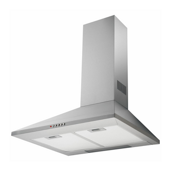 Angled view of the Chef 60cm canopy rangehood in a stainless steel finish, showing push button controls and filters.