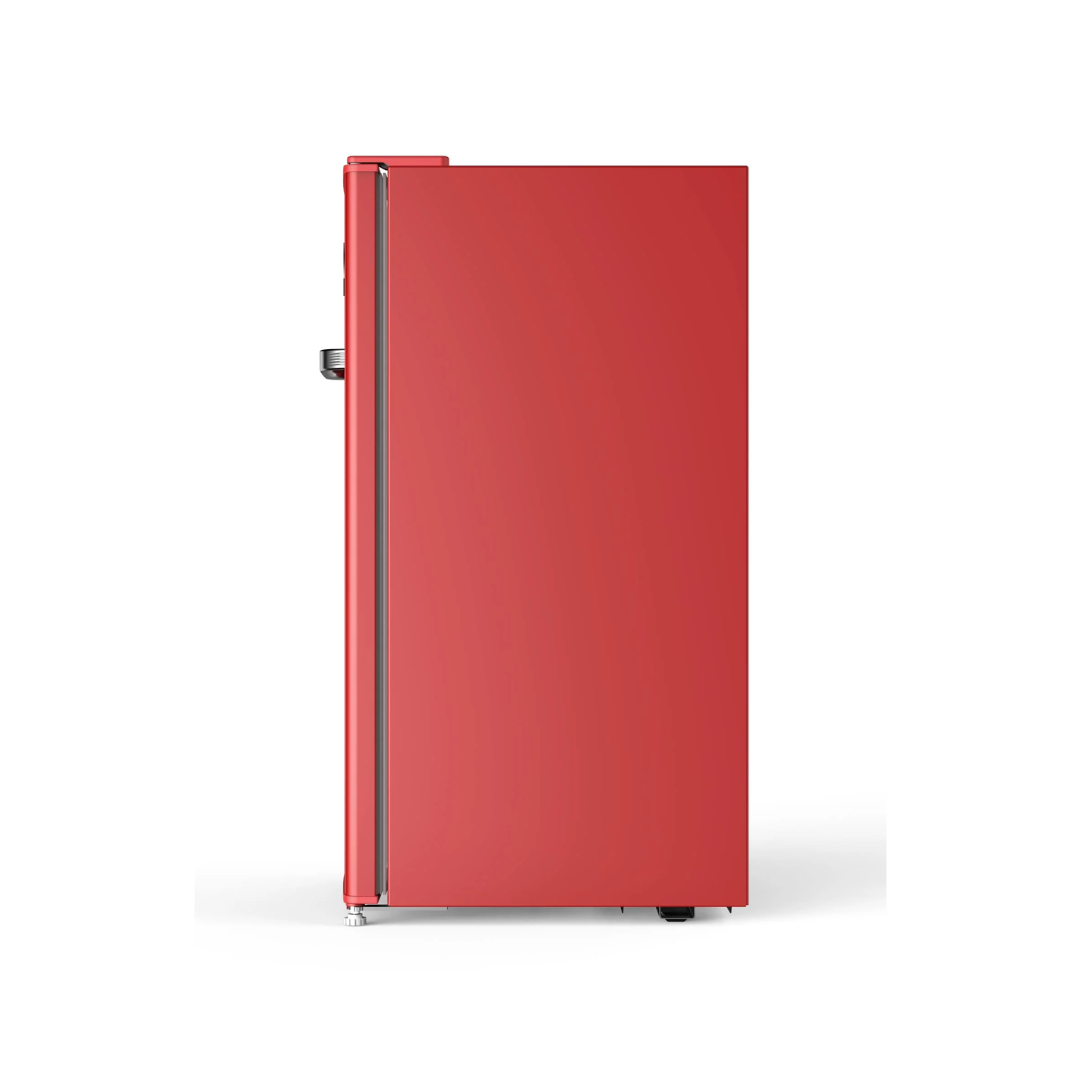 ChiQ 90L Retro Style Bar Fridge in Red side view 
