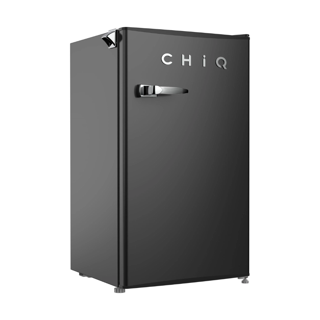 ChiQ 90L Retro Style Bar Fridge in Black pictured at another angle