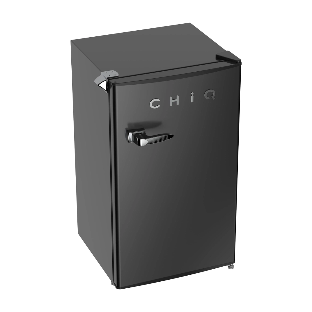 ChiQ 90L Retro Style Bar Fridge in Black pictured from a top angle