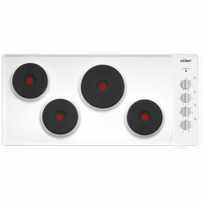 Chef 90cm 4 Zone Electric Solid Cooktop In White