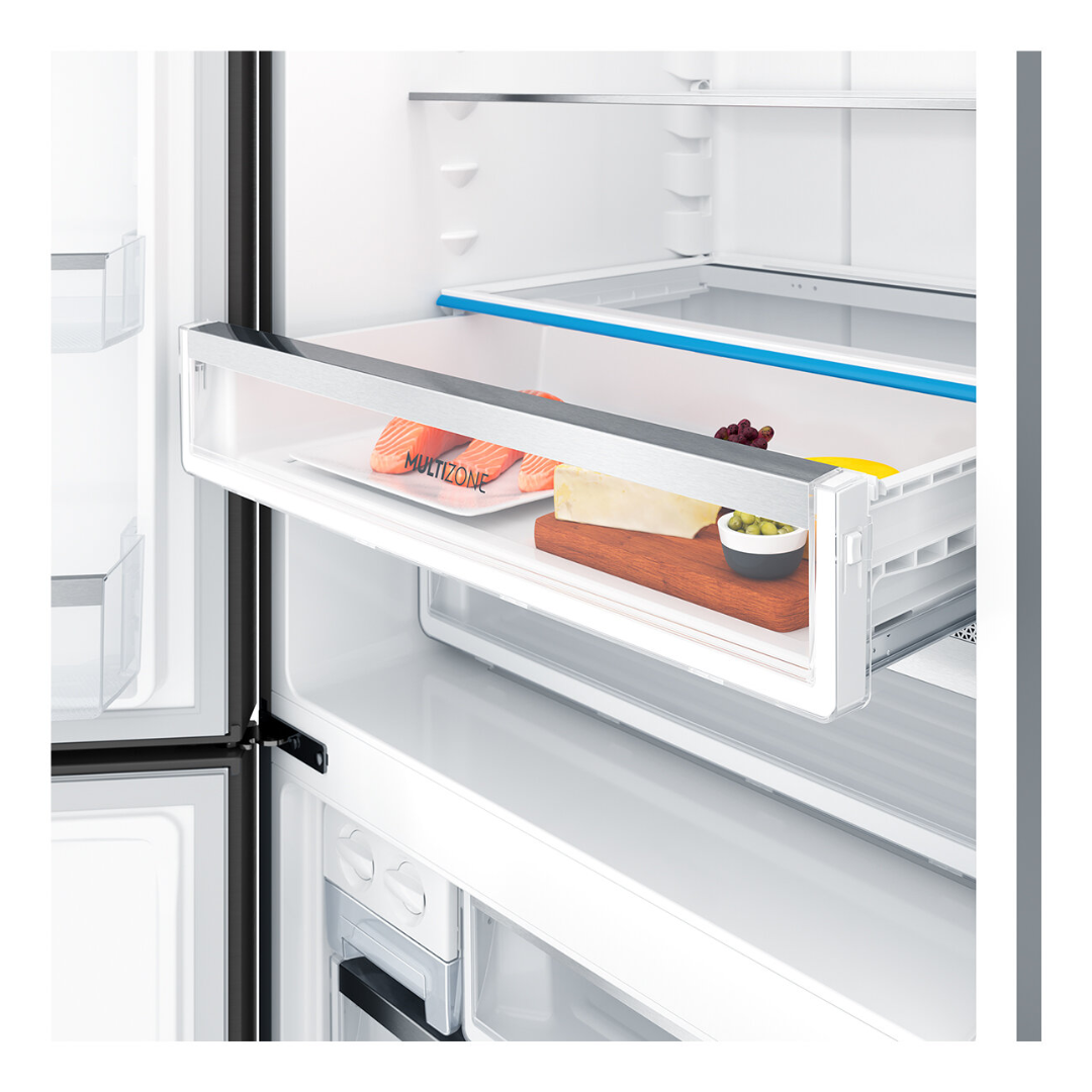 A close up view of the multi zone drawer in the Electrolux 495L bottom mount fridge