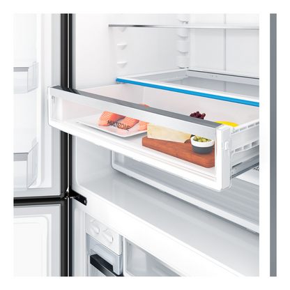 A close up view of the multi zone drawer in the Electrolux 495L bottom mount fridge