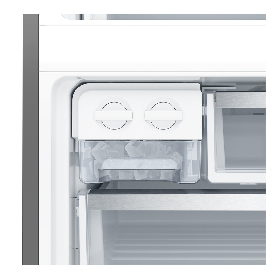 A close up view of the ice maker in the Electrolux 496L bottom mount fridge