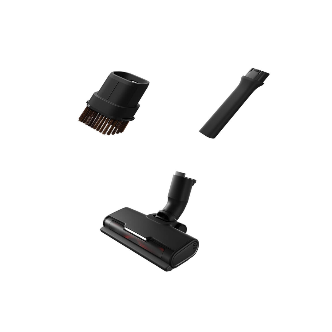 Electrolux 600 series cordless stick vacuum accessories, a crevice tool attachment, dust brush attachment and main vacuum head.