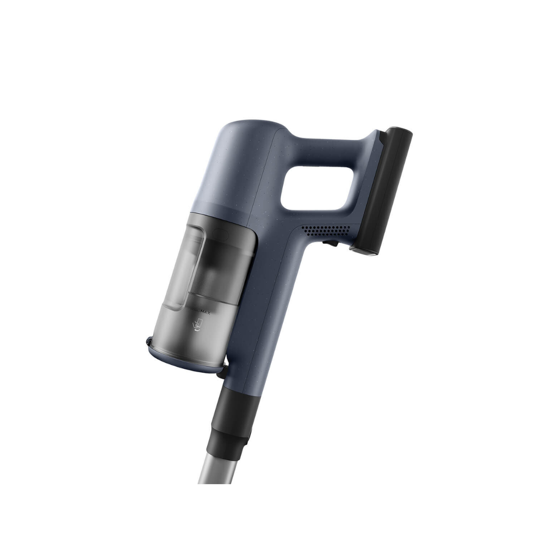 Close up of the Electrolux 600 series cordless stick vacuum handle and dust bin, showing its ergonomic design, easy-to-empty dust bin and lightweight build. 