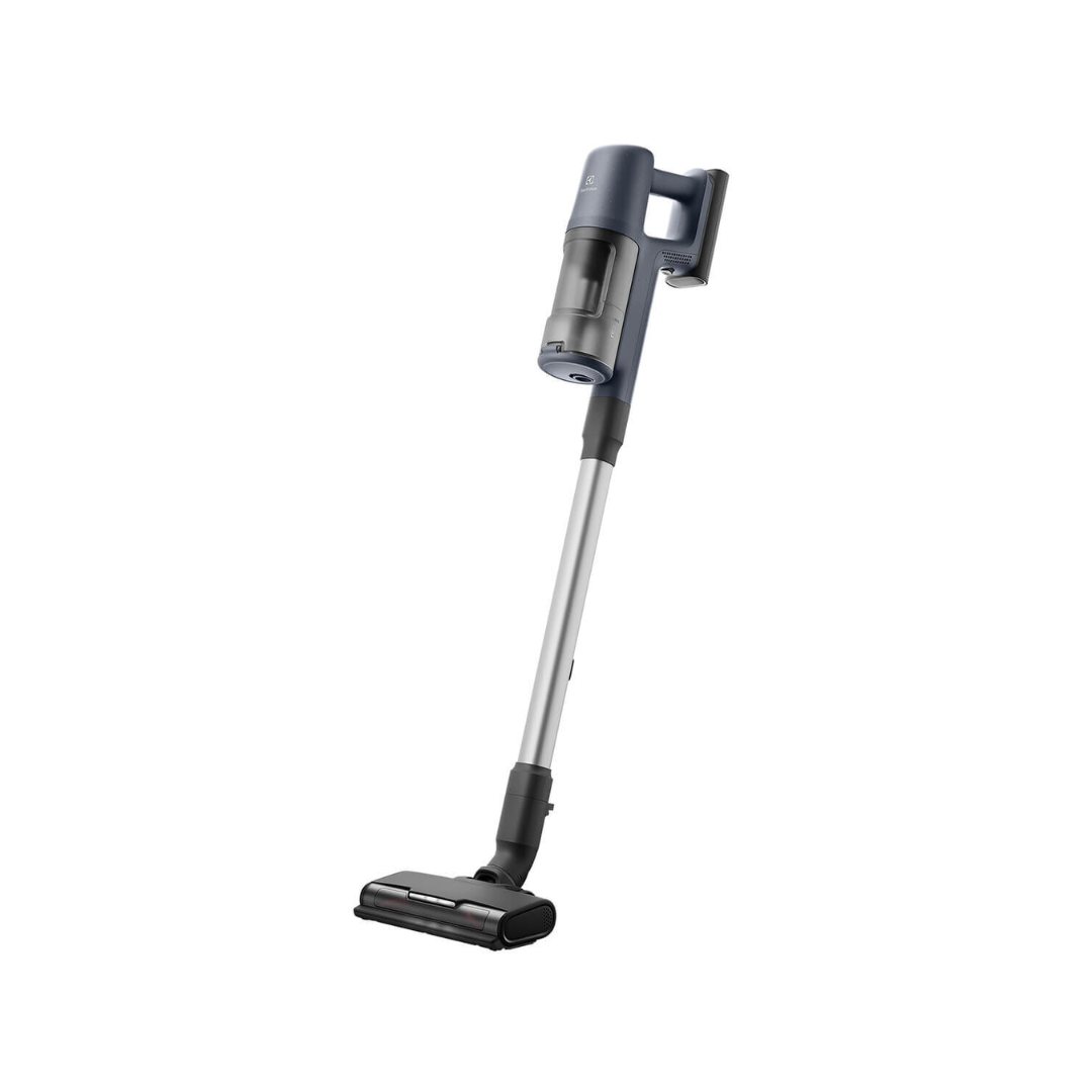 Angle view of the Electrolux 600 series cordless stick vacuum, with a sleek design, lightweight frame and powerful suction, perfect for carpets and hard floors.