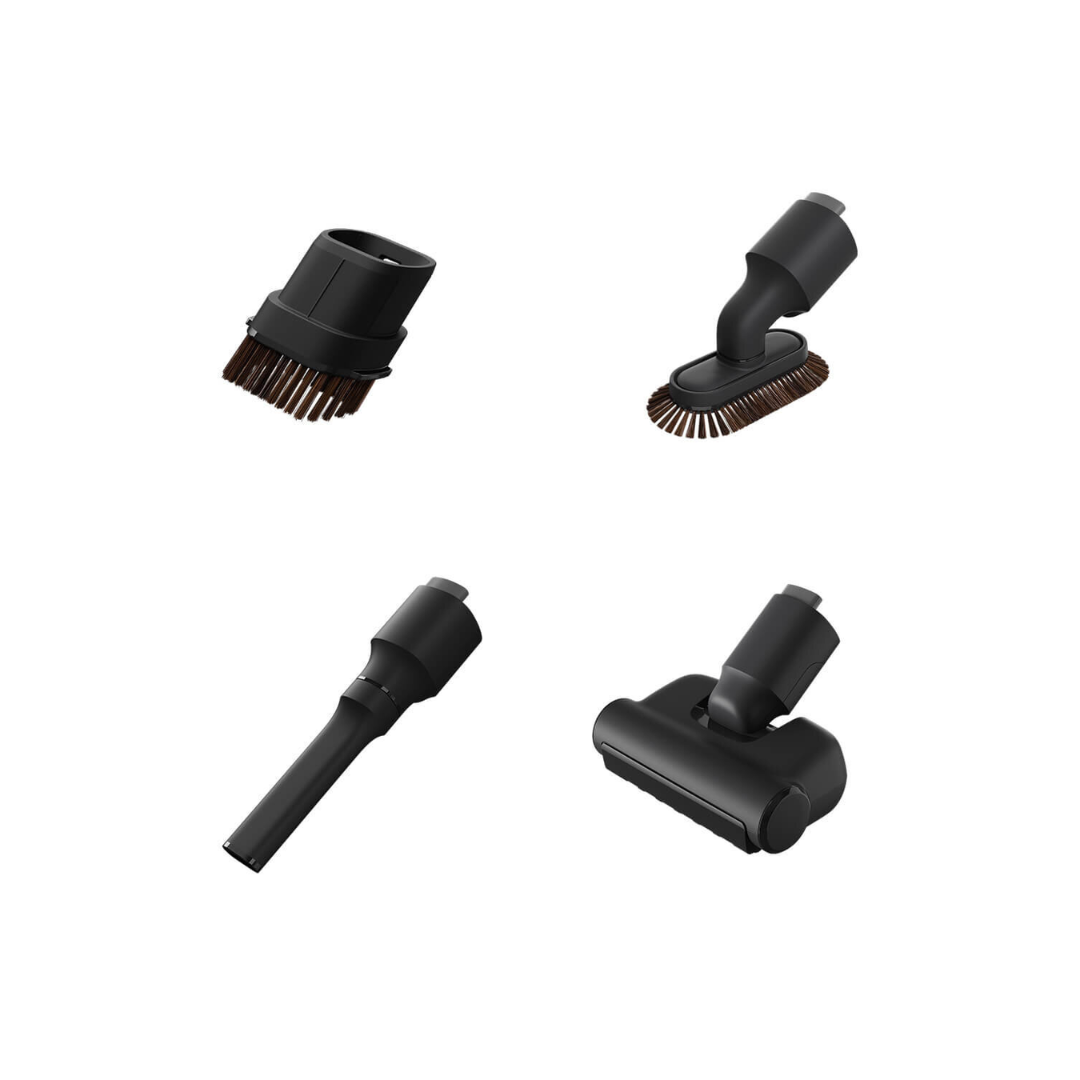 Attachments for the Electrolux 800 series with petpro+, includes dust brush, dedicated pet brush, crevice tool and main brush.