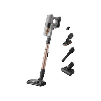 Electrolux 800 series cordless vacuum with PetPro+/Pet Nozzle, showing its attachments, brush duster, pet nozzle, crevice tool and main head attachment.