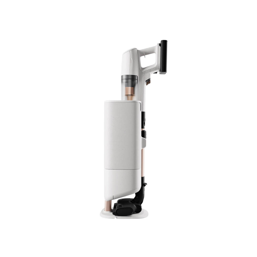 Side view of the Electrolux 800 series cordless stick vacuum with cleaning station. 