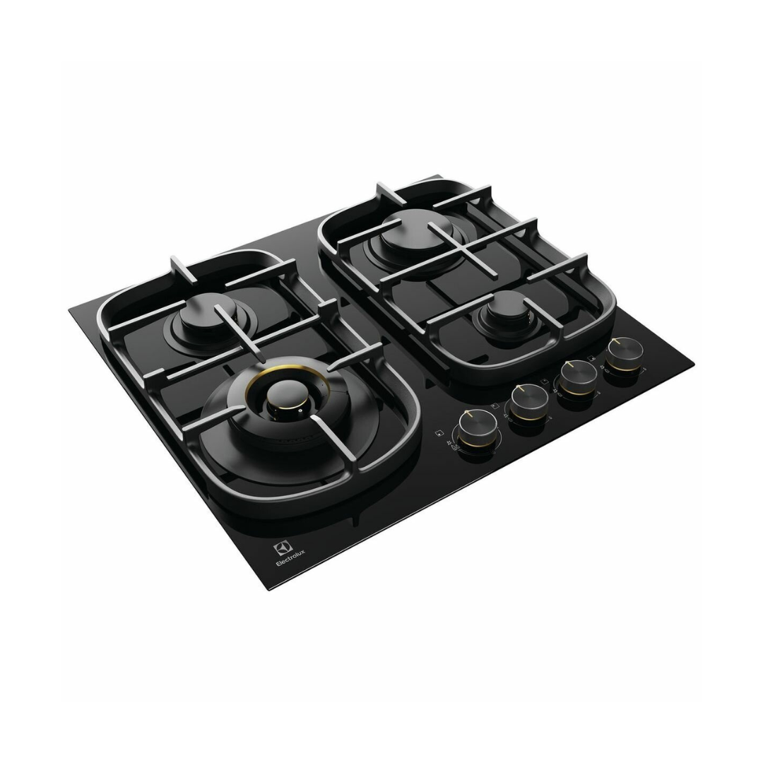 Angled view of the Electrolux Ceramic Gas Cooktop. 