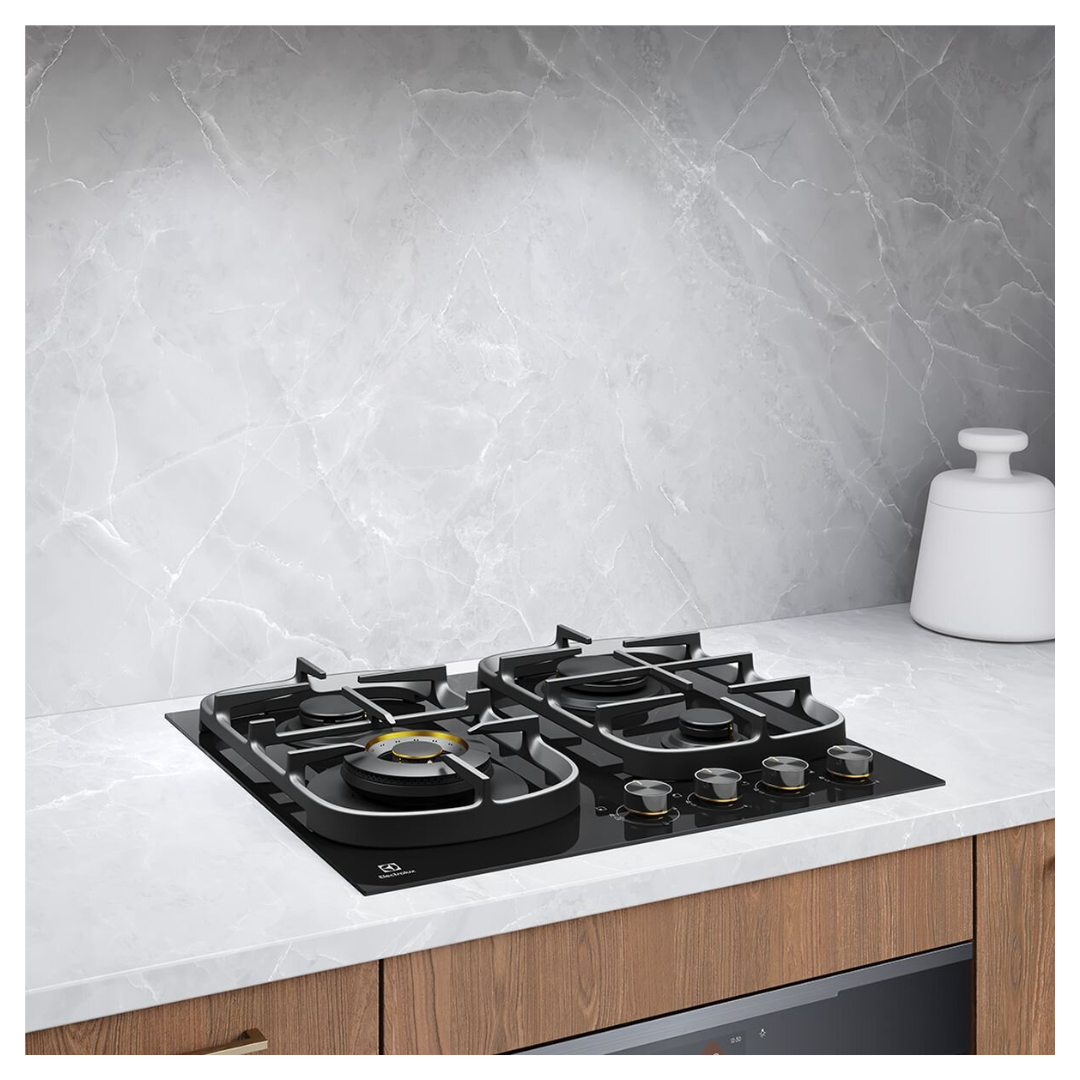 Angled view of the Electrolux Ceramic Gas Cooktop in a modern kitchen setting.