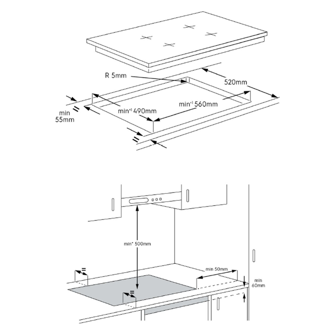 Electrolux 60cm 3 zone induction cooktop dimensions for reference