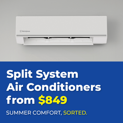 A promotional banner for split system air conditioners