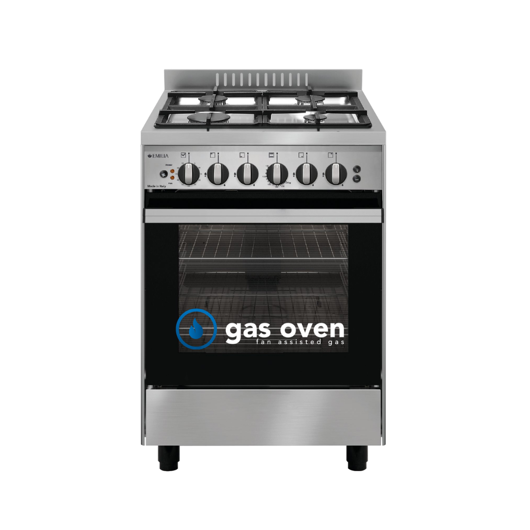 Emilia 53cm Stainless Steel Upright Cooker with Fan Assisted Gas Oven