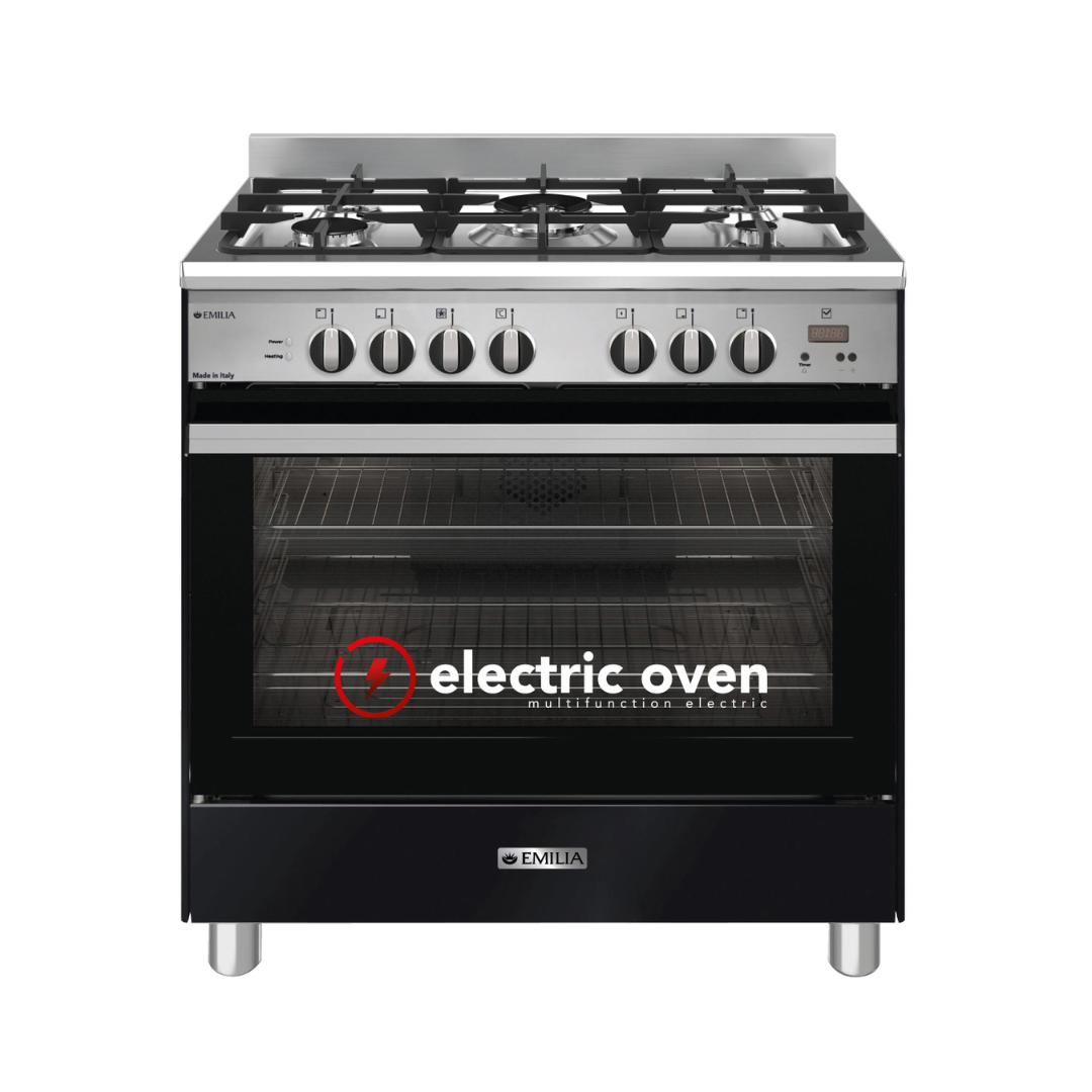 Emilia 80cm Matte Black Dual Fuel Cooker with Electric Oven